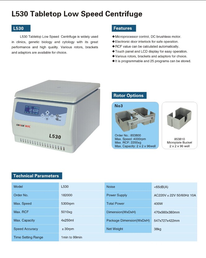 Low Speed Table Top Microcentrifuge With Large Capacity 4 * 250ml 1
