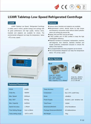 Hospital Medical Laboratory Centrifuge L530 4x250ml Rotor 5300rpm