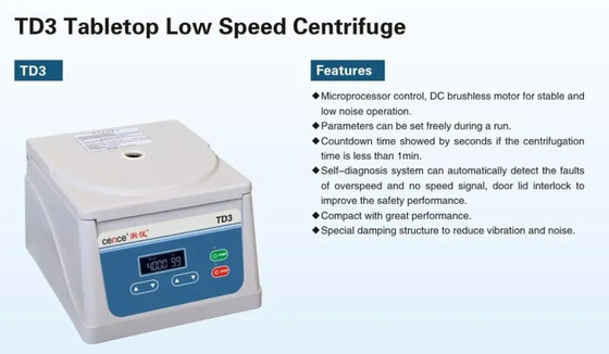 TD3 Tabletop Low Speed Centrifuge 1980xg Max RCF 100W