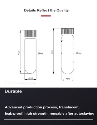 PP PPCO Material Centrifuge Tube with Sealing Cap 50ml High Speed Tube Max RCF 50000xg